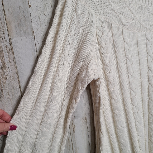 Jessica London Boatneck Cream Cable Knit Tunic Sweater Ladies Size Medium - Picture 8 of 9